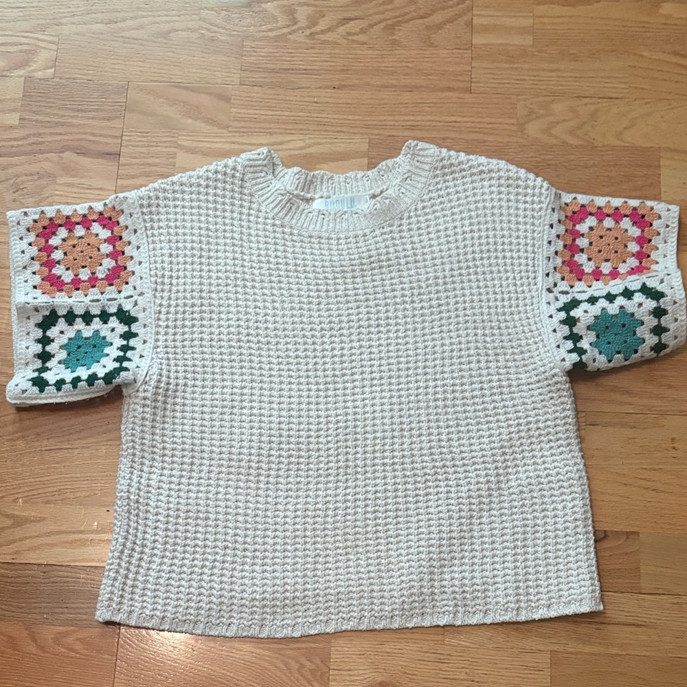 Women's Crochet Sleeve Sweater - Cream